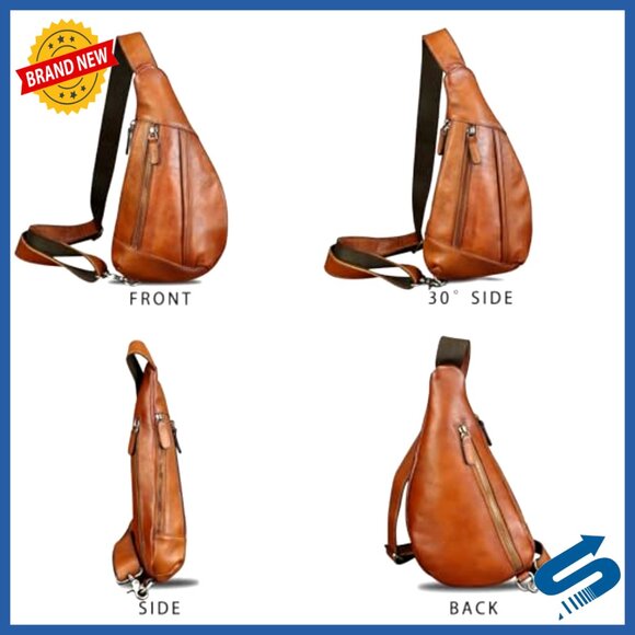 Genuine Leather Sling Backpack Crossbody Bag Travel Hiking Functional